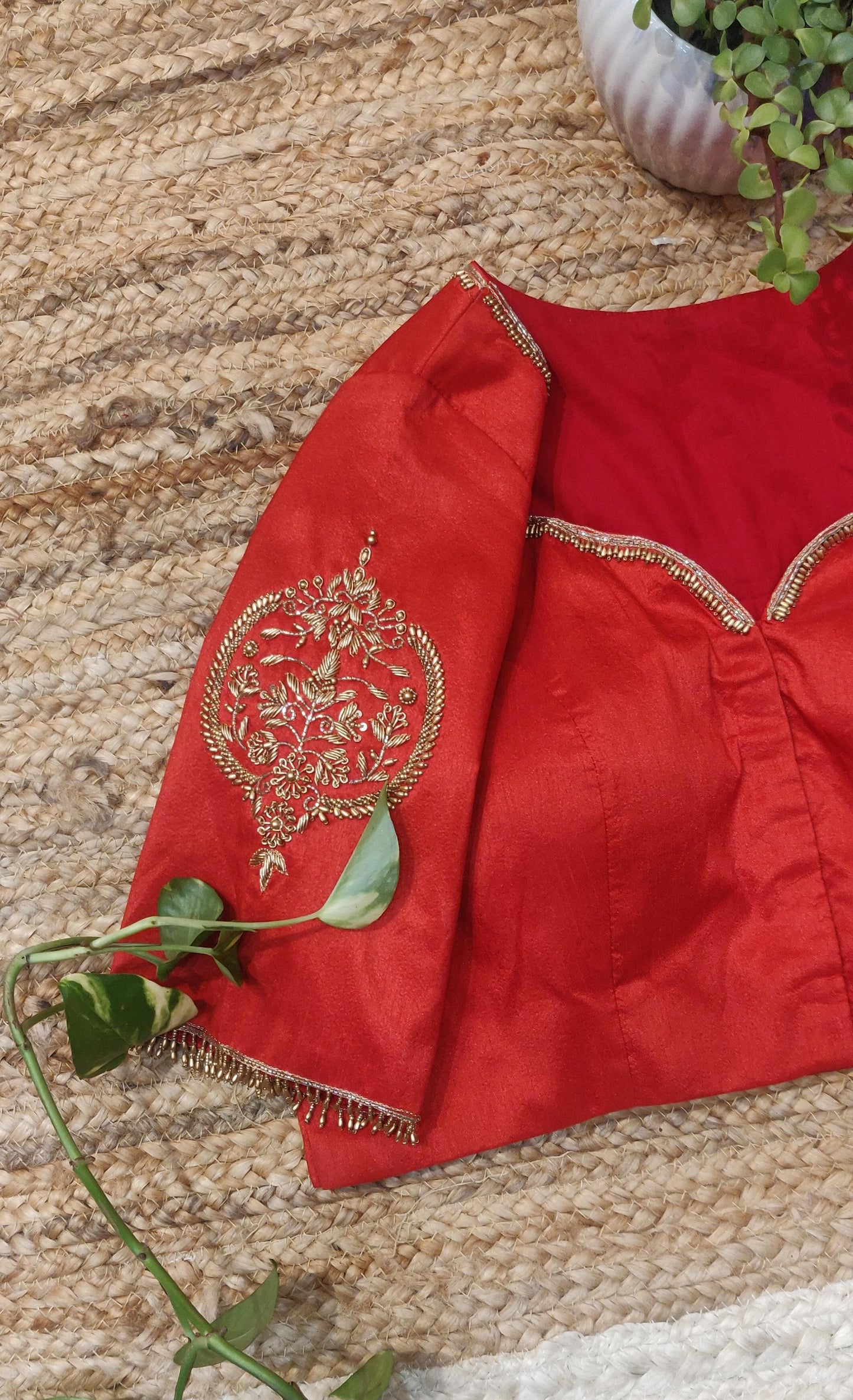 Red Raw Silk Zardozi Work Blouse – Designer Bridal Saree Blouse for Women