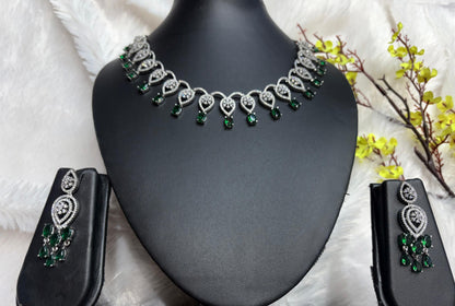 Emerald Green AD Necklace Set with Crystal Drop Earrings