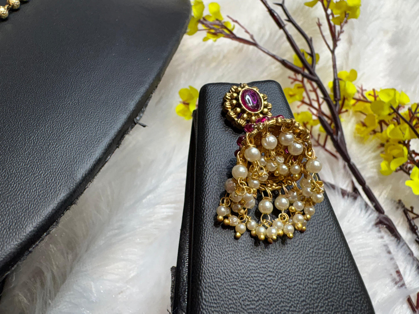 Traditional Temple Pendant Jewellery Set with Pearl Jhumkas