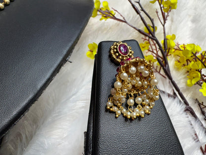 Traditional Temple Pendant Jewellery Set with Pearl Jhumkas