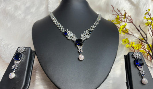 Royal Blue Crystal AD Necklace Set with Earrings