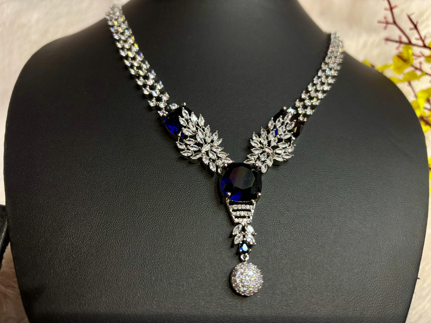 Royal Blue Crystal AD Necklace Set with Earrings