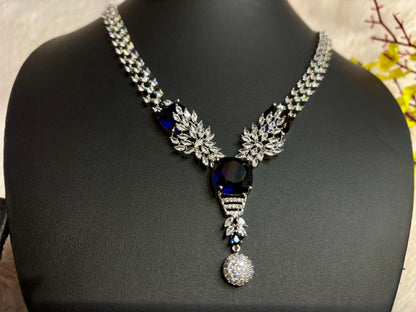 Royal Blue Crystal AD Necklace Set with Earrings