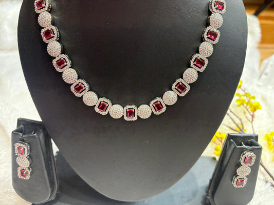 Ruby Red American Diamond Designer Necklace Set for Women