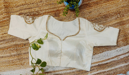 Ivory Raw Silk Zardozi Work Blouse – Elegant Designer  Blouse for Women
