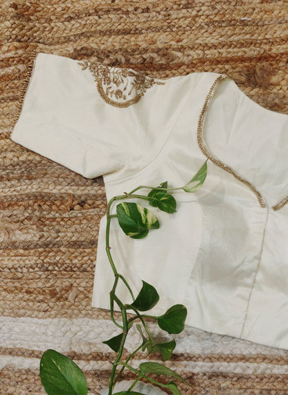 Ivory Raw Silk Zardozi Work Blouse – Elegant Designer  Blouse for Women