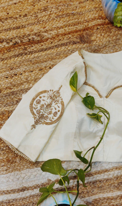 Ivory Raw Silk Zardozi Work Blouse – Elegant Designer  Blouse for Women