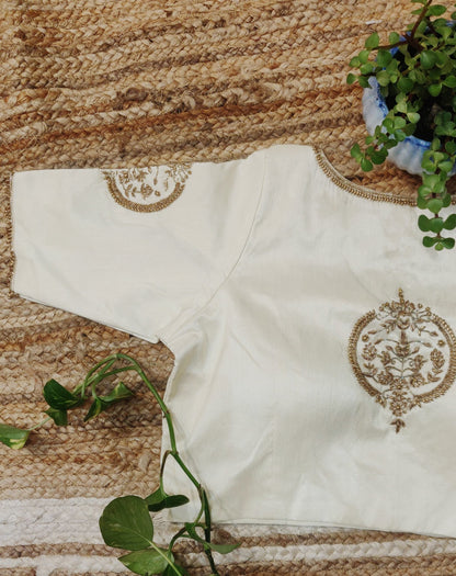 Ivory Raw Silk Zardozi Work Blouse – Elegant Designer  Blouse for Women