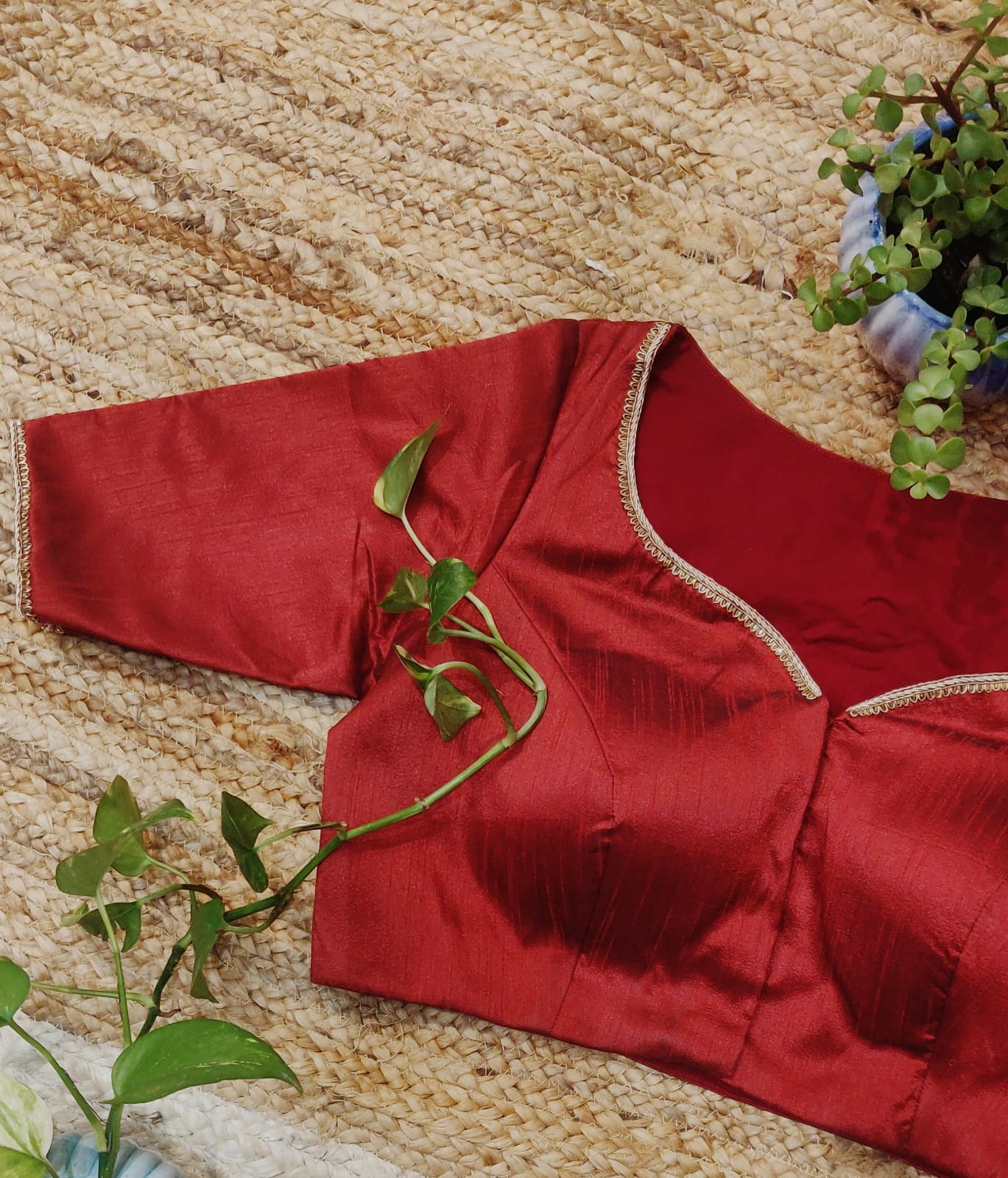 Maroon Raw Silk Ari Work Blouse – Embroidered Designer  Blouse for Women