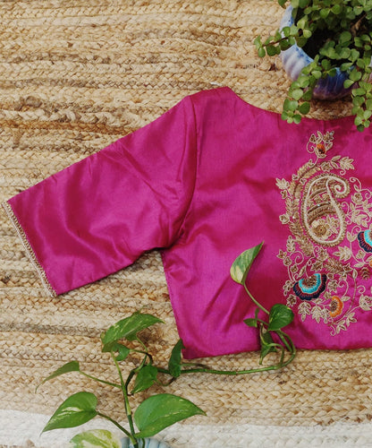Pink Raw Silk Designer Blouse – Elegant Padded  Blouse for Women