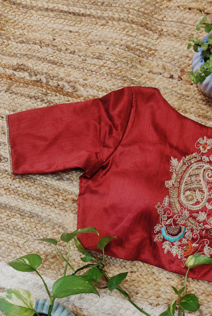 Maroon Raw Silk Ari Work Blouse – Embroidered Designer  Blouse for Women
