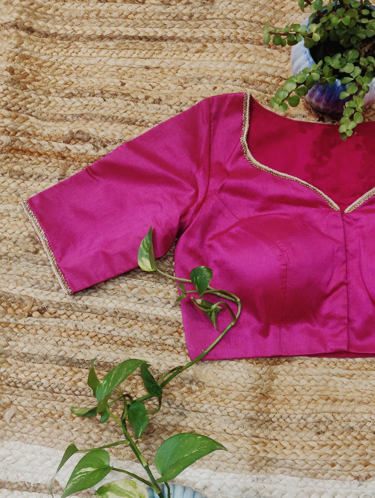 Pink Raw Silk Designer Blouse – Elegant Padded  Blouse for Women