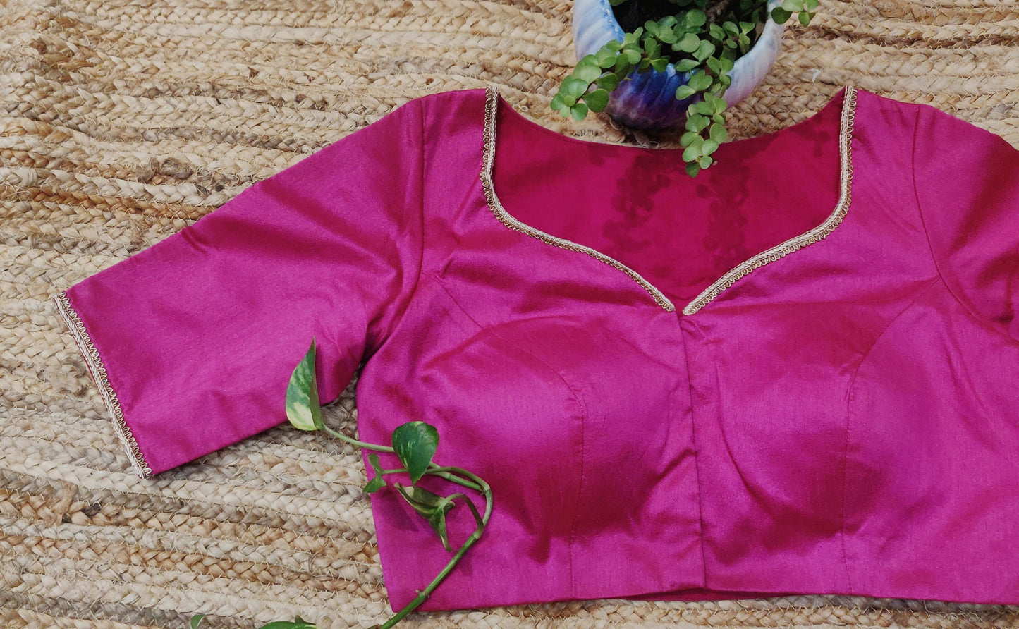 Pink Raw Silk Designer Blouse – Elegant Padded  Blouse for Women