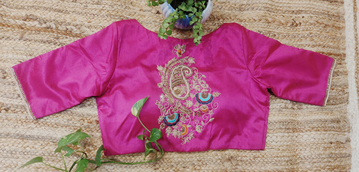 Pink Raw Silk Designer Blouse – Elegant Padded  Blouse for Women