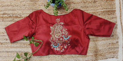 Maroon Raw Silk Ari Work Blouse – Embroidered Designer  Blouse for Women