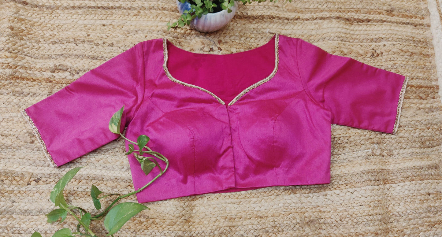 Pink Raw Silk Designer Blouse – Elegant Padded  Blouse for Women