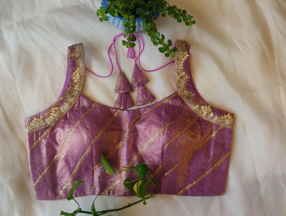 Lavender Fandy Satin Sleeveless Blouse – Sequins Work Designer  Blouse for Women