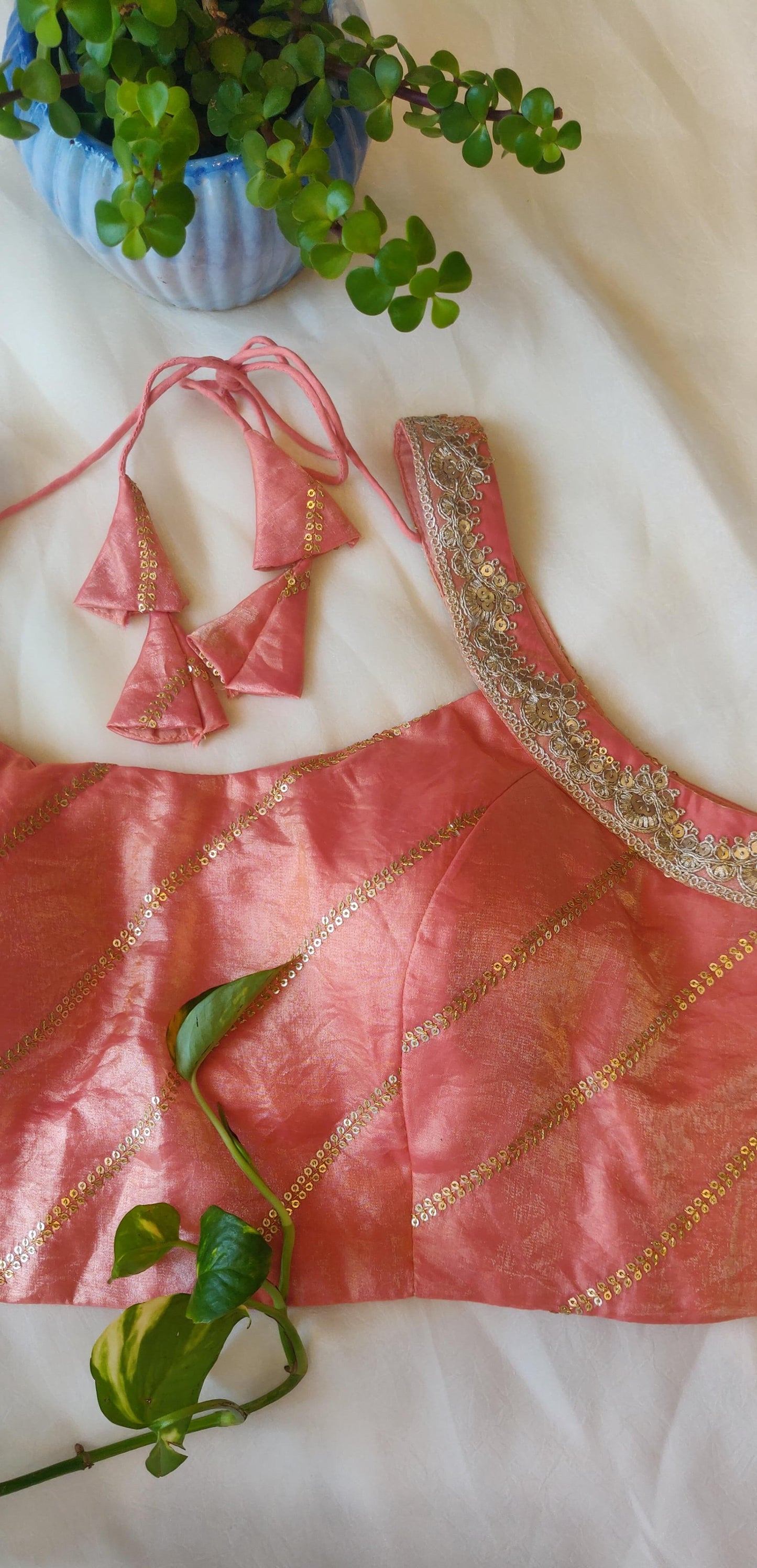 Peach Pink Fancy Satin Sleeveless Blouse – Embroidered Designer  Blouse for Women