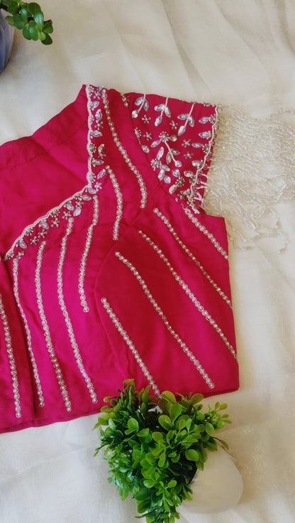 Hot Pink Viscose Organza Ari Work Blouse – Zari & Puti Embroidered Designer Blouse
