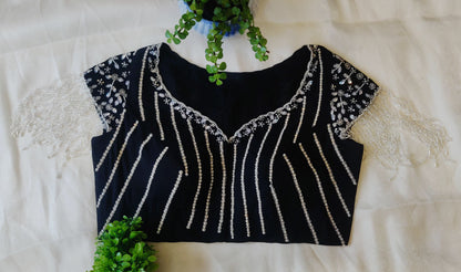 Black Viscose Organza Ari Work Blouse – Zari & Puti Embroidered Designer  Blouse