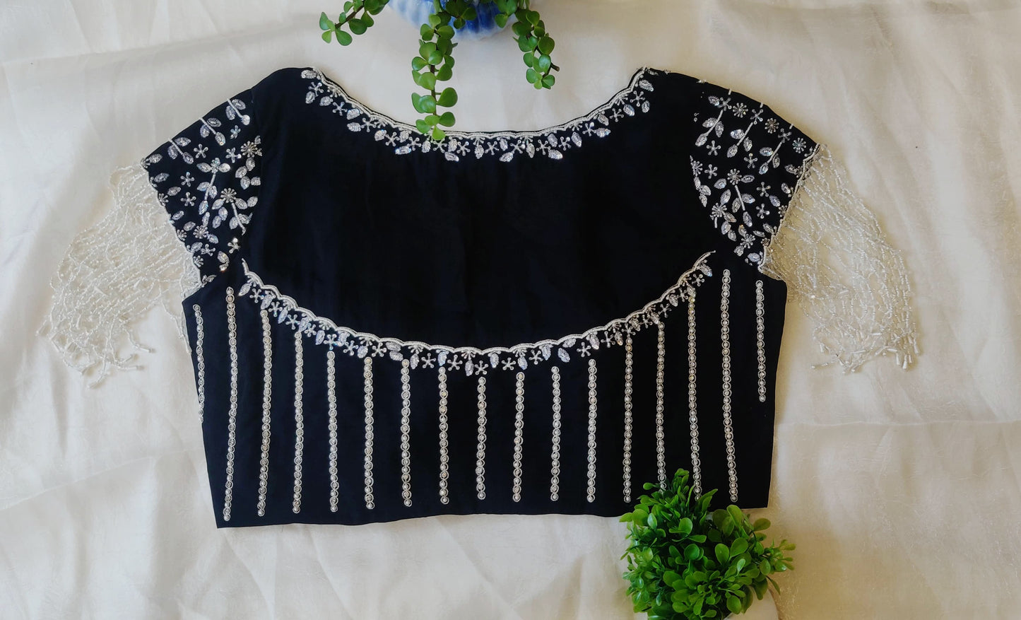 Black Viscose Organza Ari Work Blouse – Zari & Puti Embroidered Designer  Blouse