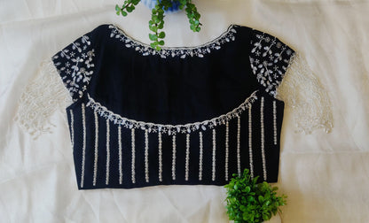 Black Viscose Organza Ari Work Blouse – Zari & Puti Embroidered Designer  Blouse