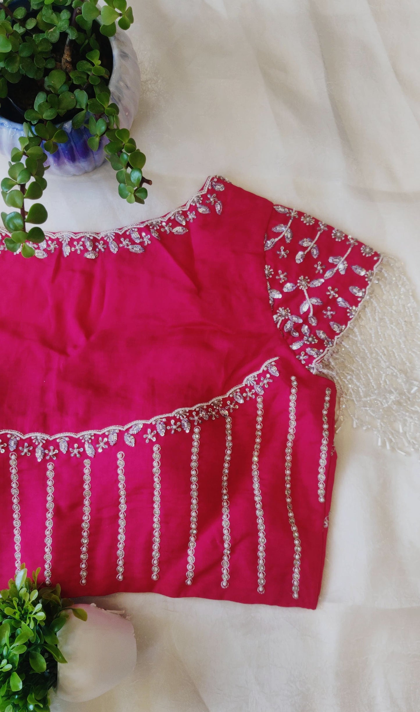 Hot Pink Viscose Organza Ari Work Blouse – Zari & Puti Embroidered Designer Blouse