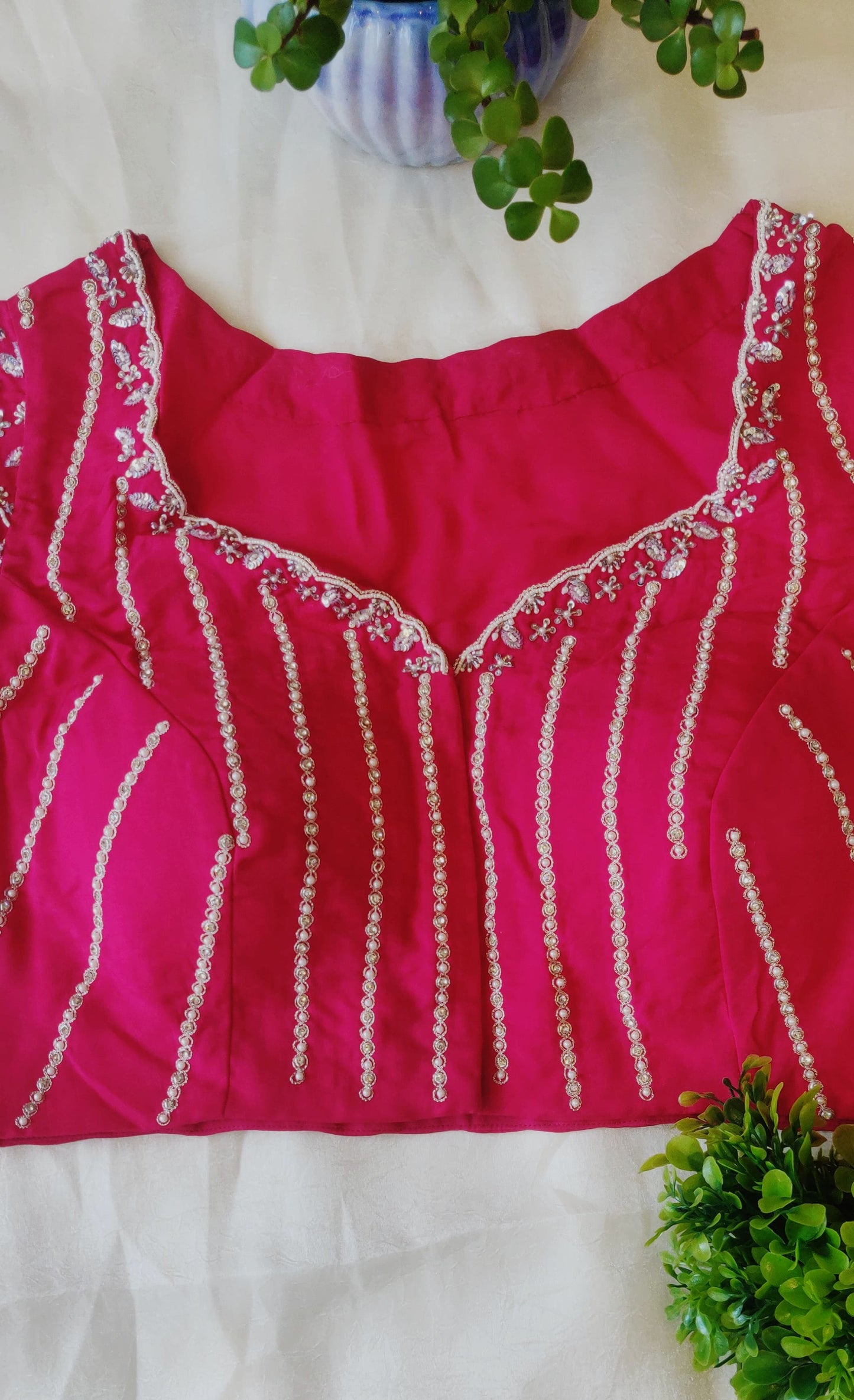 Hot Pink Viscose Organza Ari Work Blouse – Zari & Puti Embroidered Designer Blouse