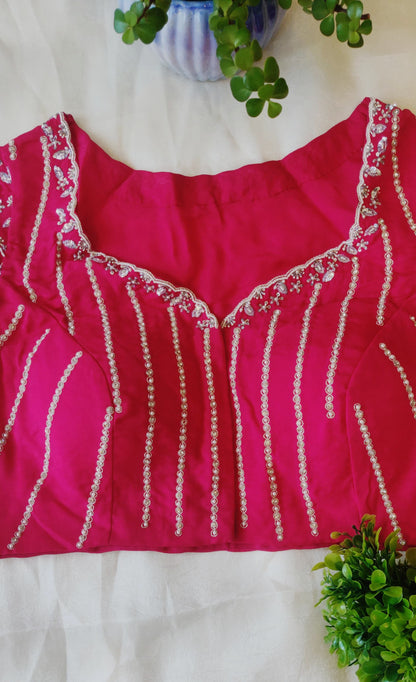 Hot Pink Viscose Organza Ari Work Blouse – Zari & Puti Embroidered Designer Blouse
