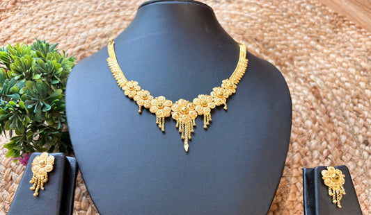 Gold Plated Floral Necklace Set with Earrings
