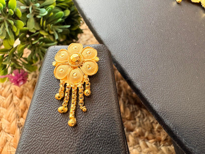 Gold Plated Floral Necklace Set with Earrings