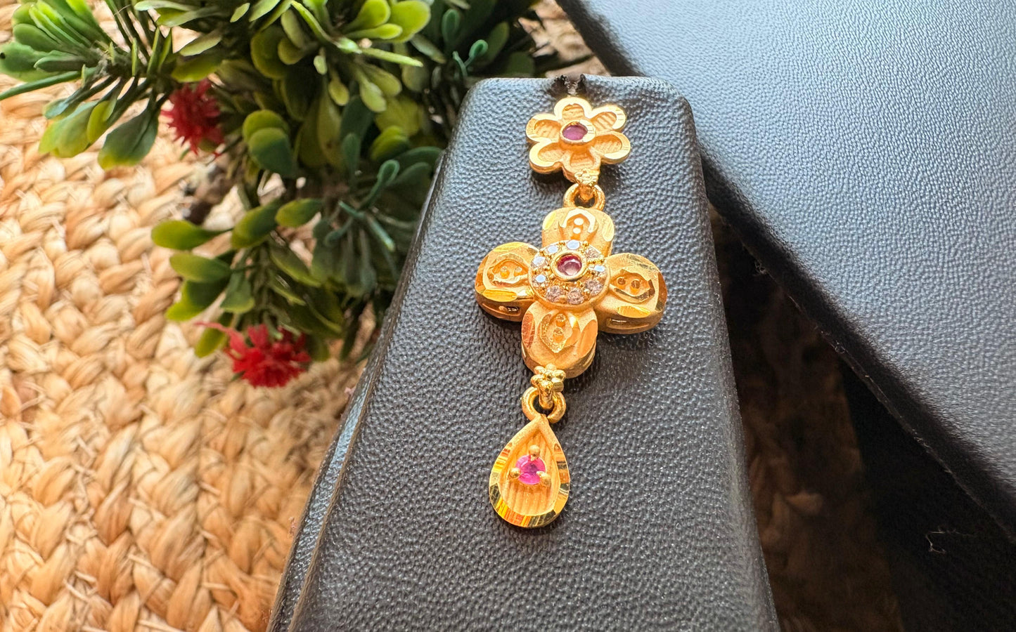 Floral Gold Plated Necklace Set with Designer Earrings