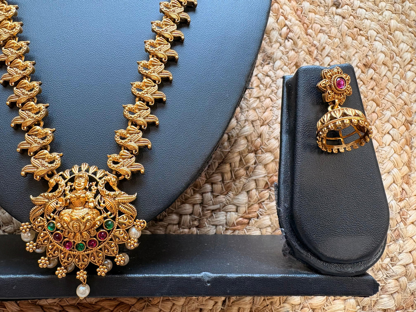Traditional Temple Design Gold Plated Jewellery Set for Women