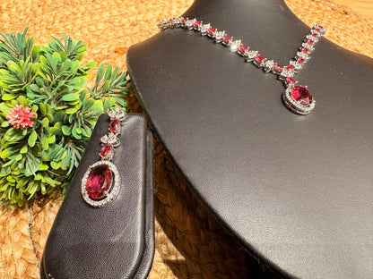 Ruby Red Crystal Necklace Set with Earrings