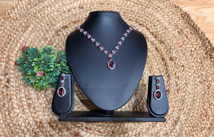Ruby Red Crystal Necklace Set with Earrings