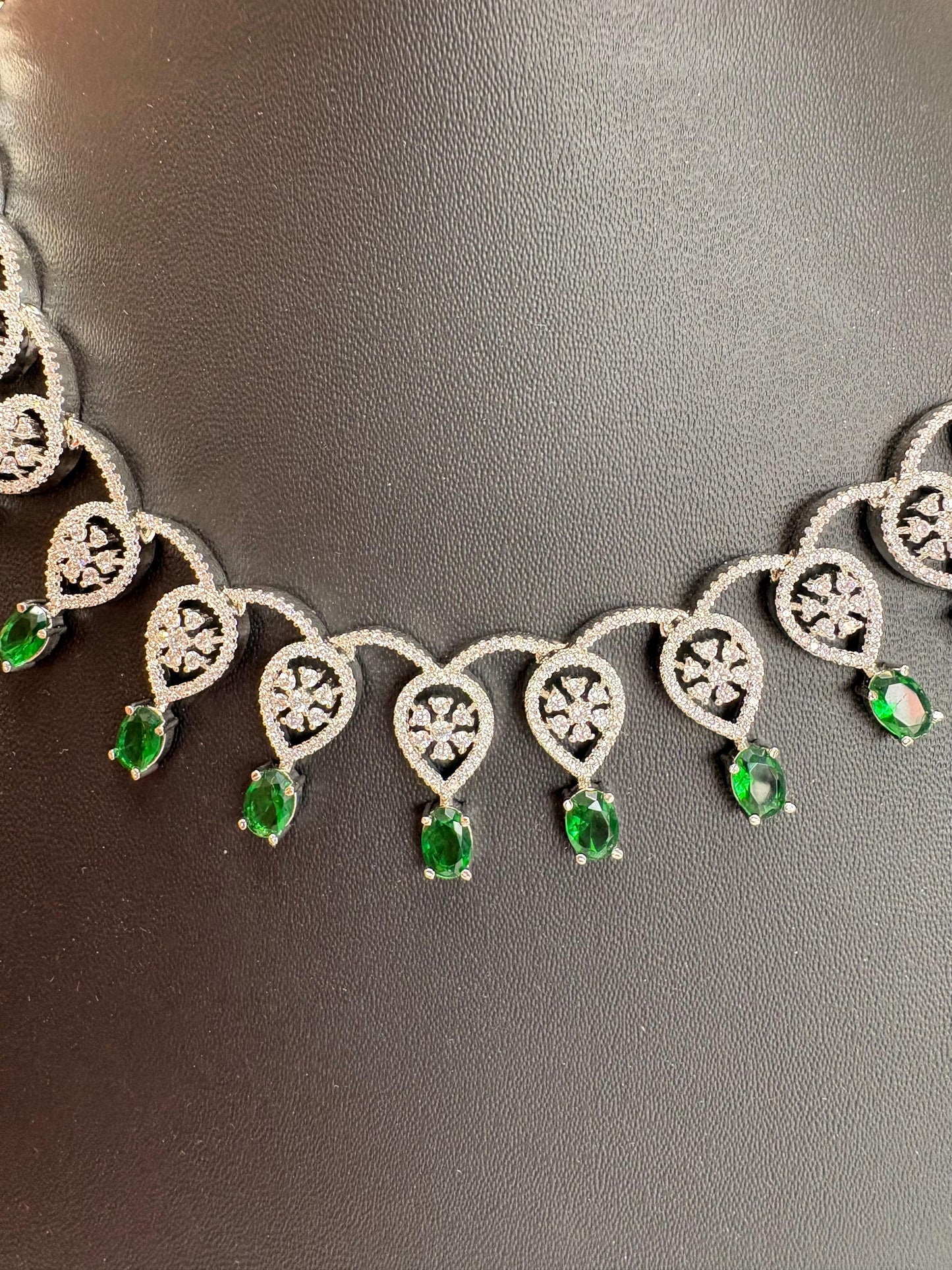 Emerald Green AD Necklace Set with Crystal Drop Earrings