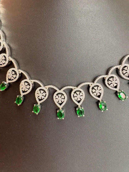 Emerald Green AD Necklace Set with Crystal Drop Earrings