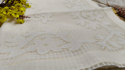 Elegant White-on-White Kota Applique Saree