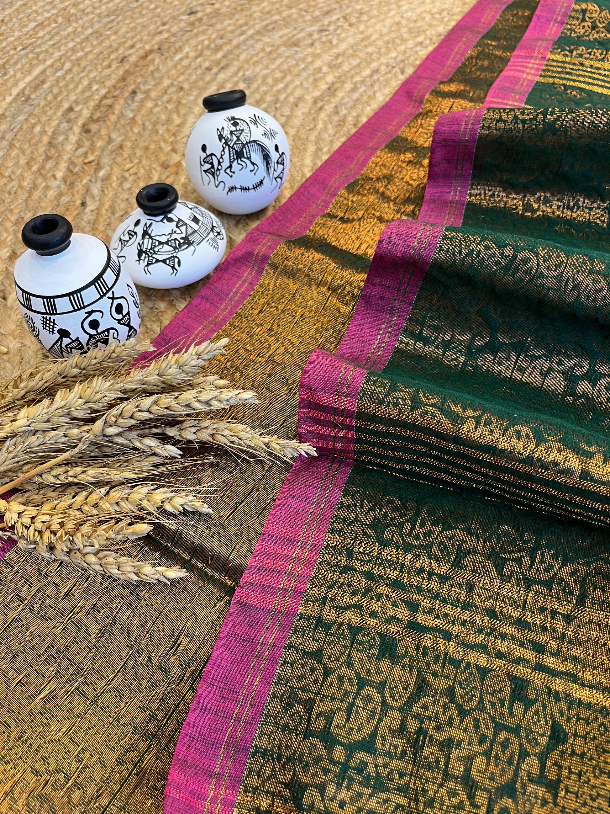 "Emerald Elegance" Cotton Saree - WEVOW