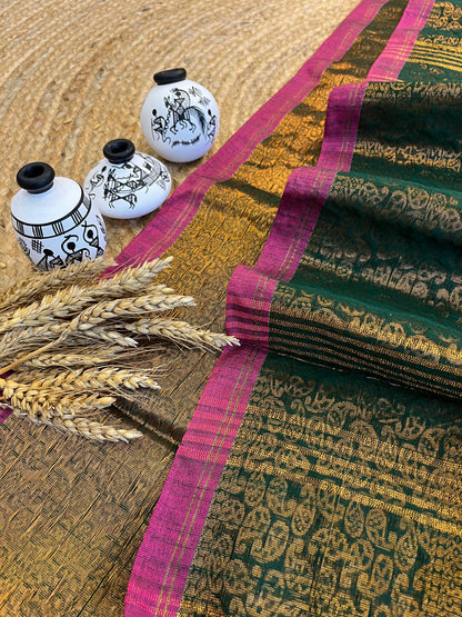 "Emerald Elegance" Cotton Saree - WEVOW