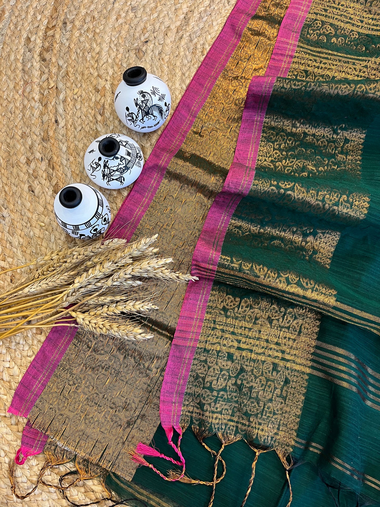 "Emerald Elegance" Cotton Saree - WEVOW