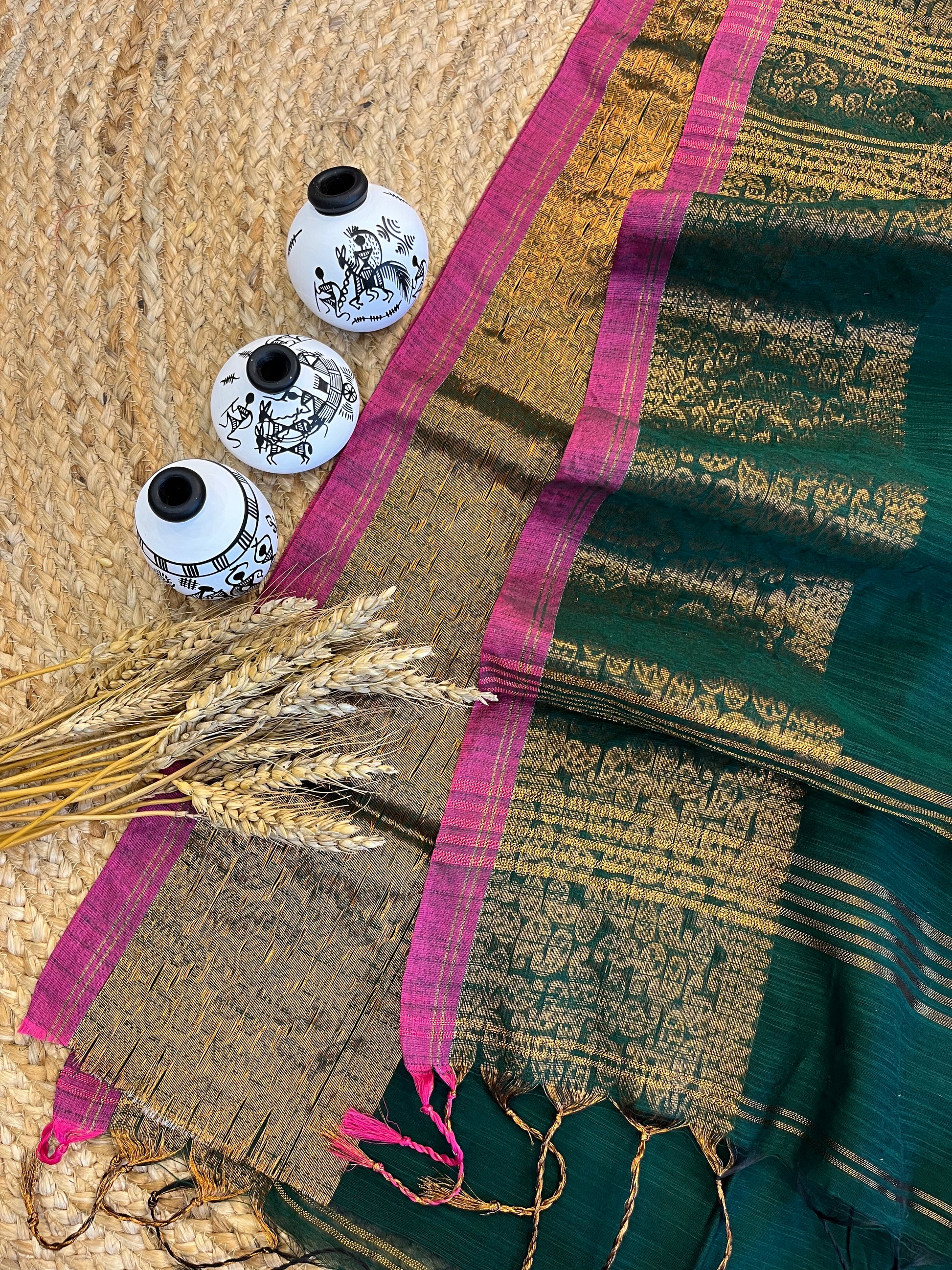 "Emerald Elegance" Cotton Saree - WEVOW