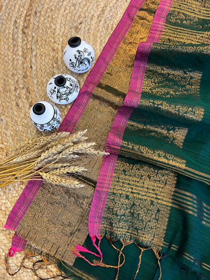 "Emerald Elegance" Cotton Saree - WEVOW