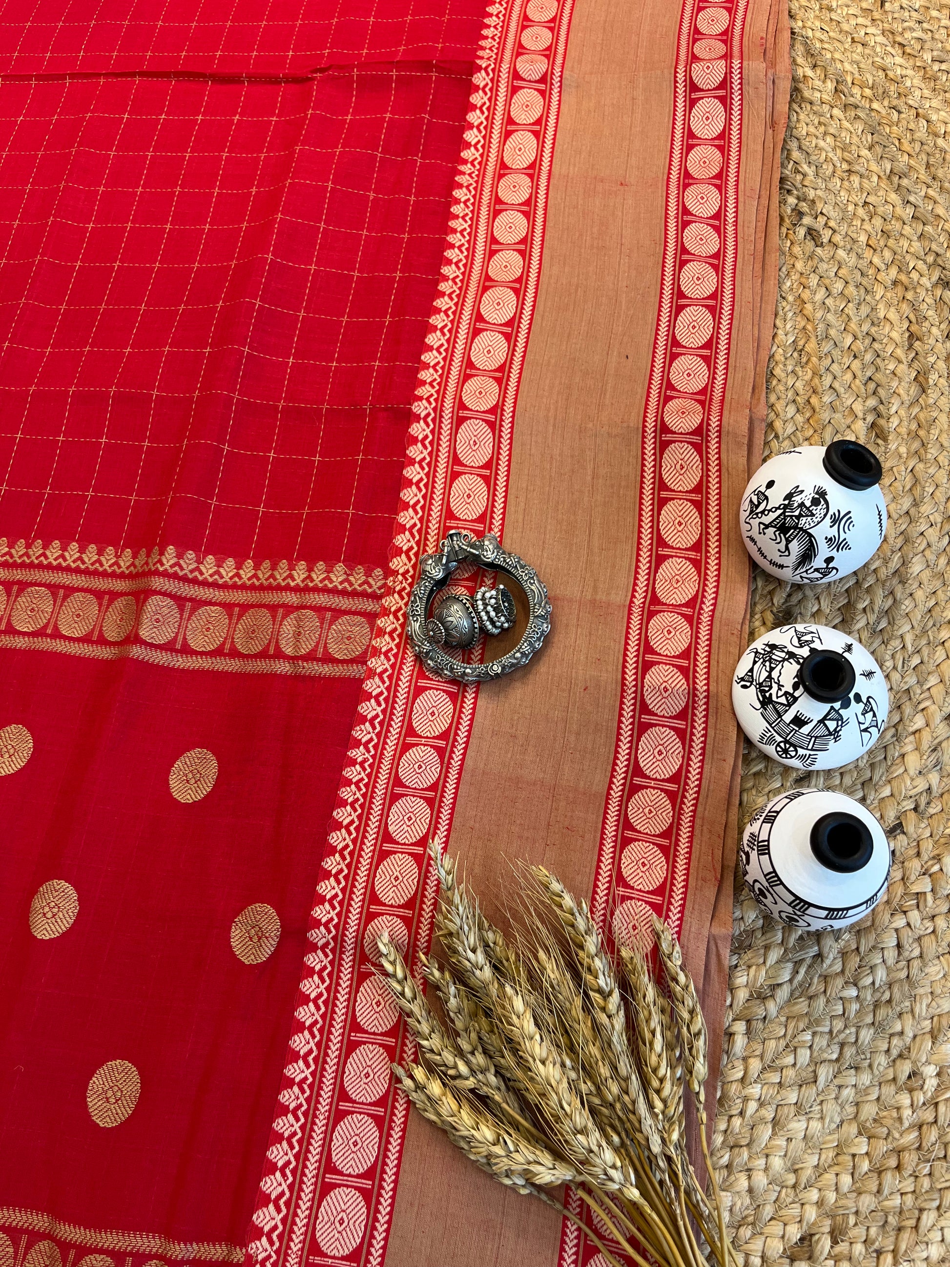 "Vermilion Dreams" Cotton Saree - WEVOW