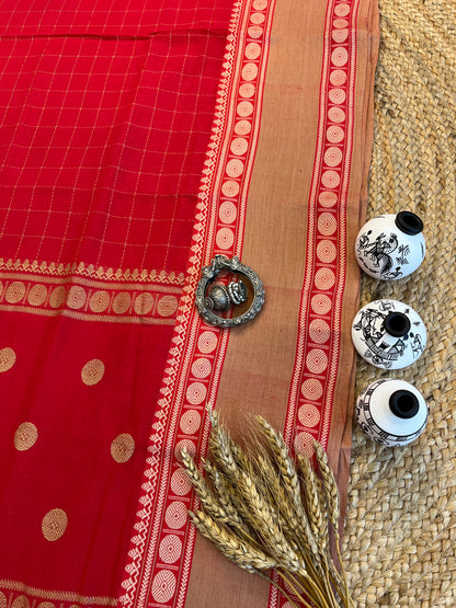 "Vermilion Dreams" Cotton Saree - WEVOW