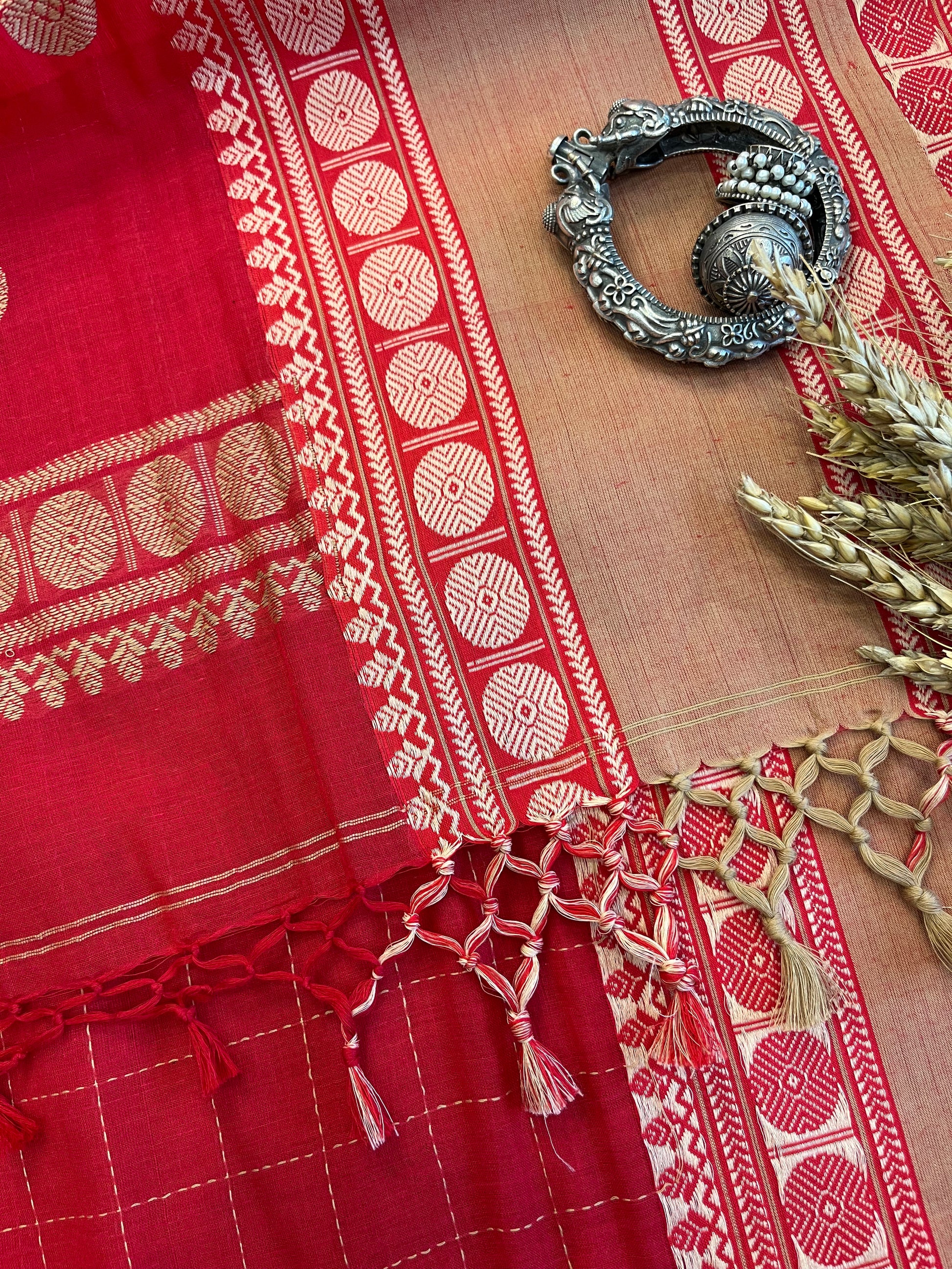 "Vermilion Dreams" Cotton Saree - WEVOW