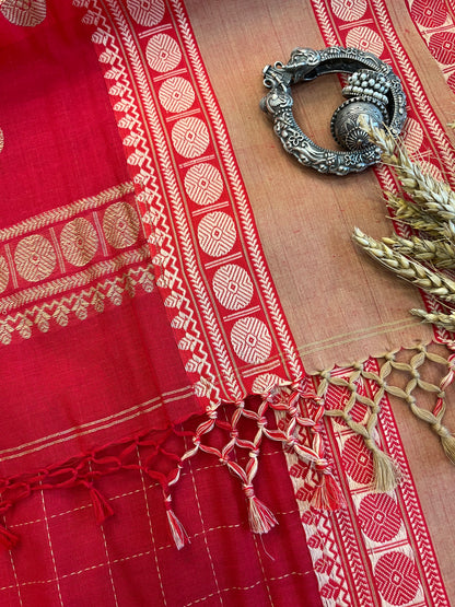 "Vermilion Dreams" Cotton Saree - WEVOW