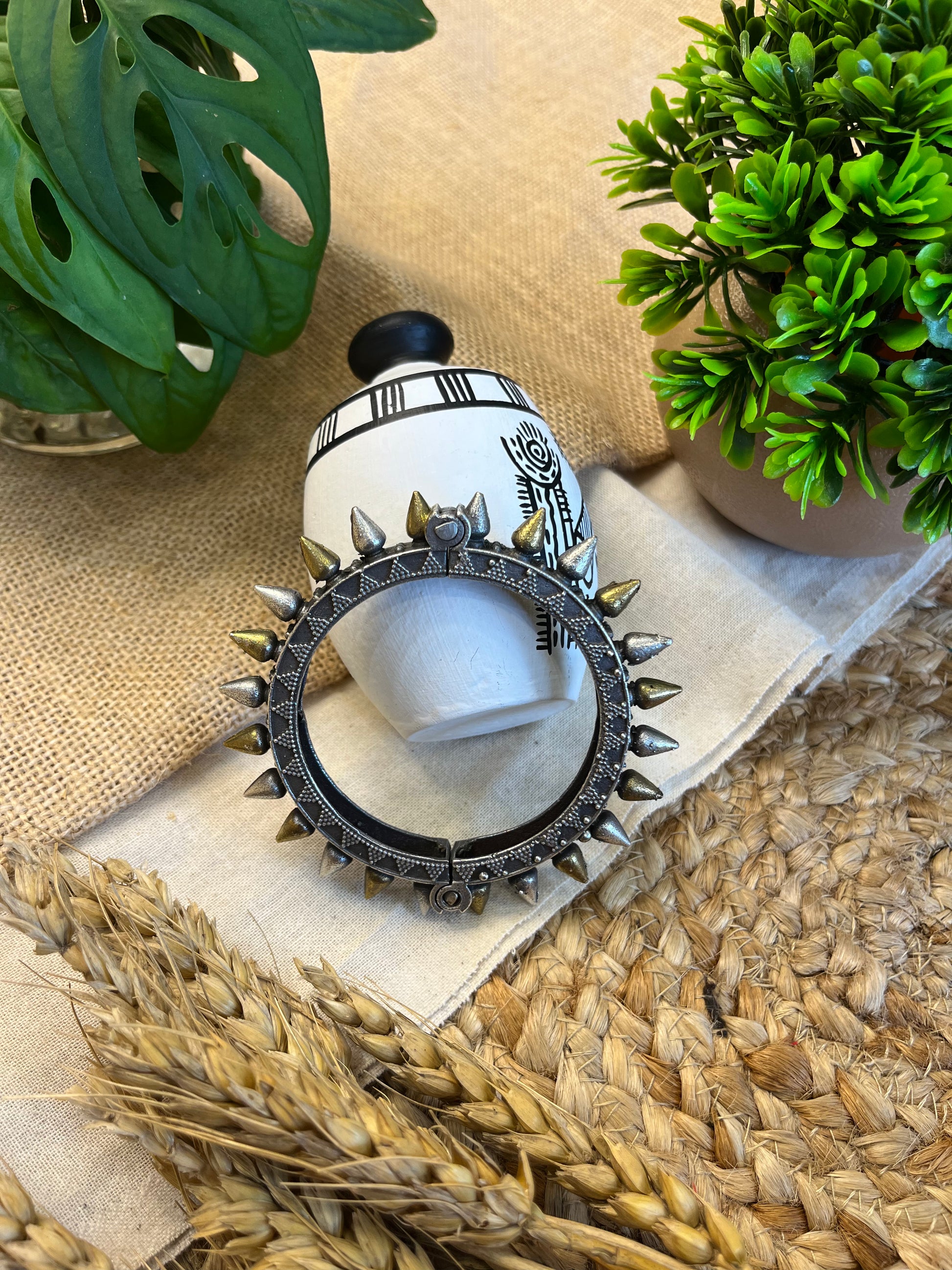 Oxidized Silver Spike Bangle - WEVOW
