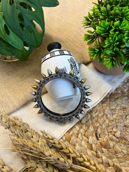 Oxidized Silver Spike Bangle - WEVOW