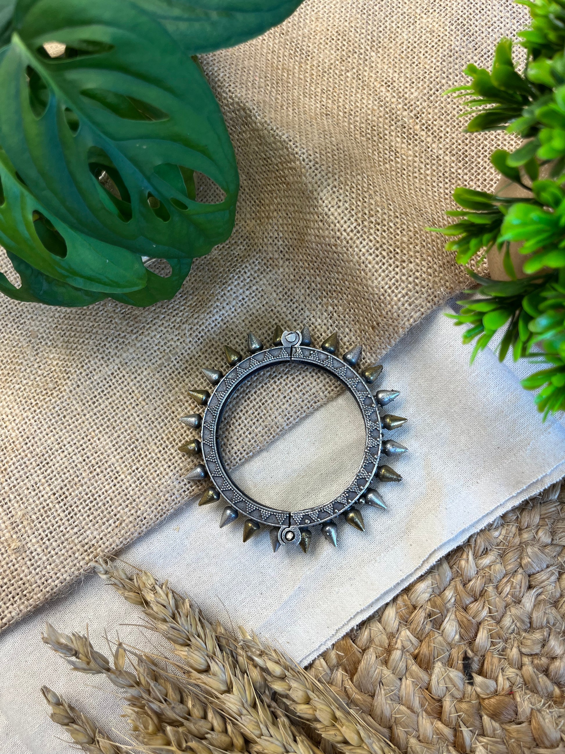 Oxidized Silver Spike Bangle - WEVOW